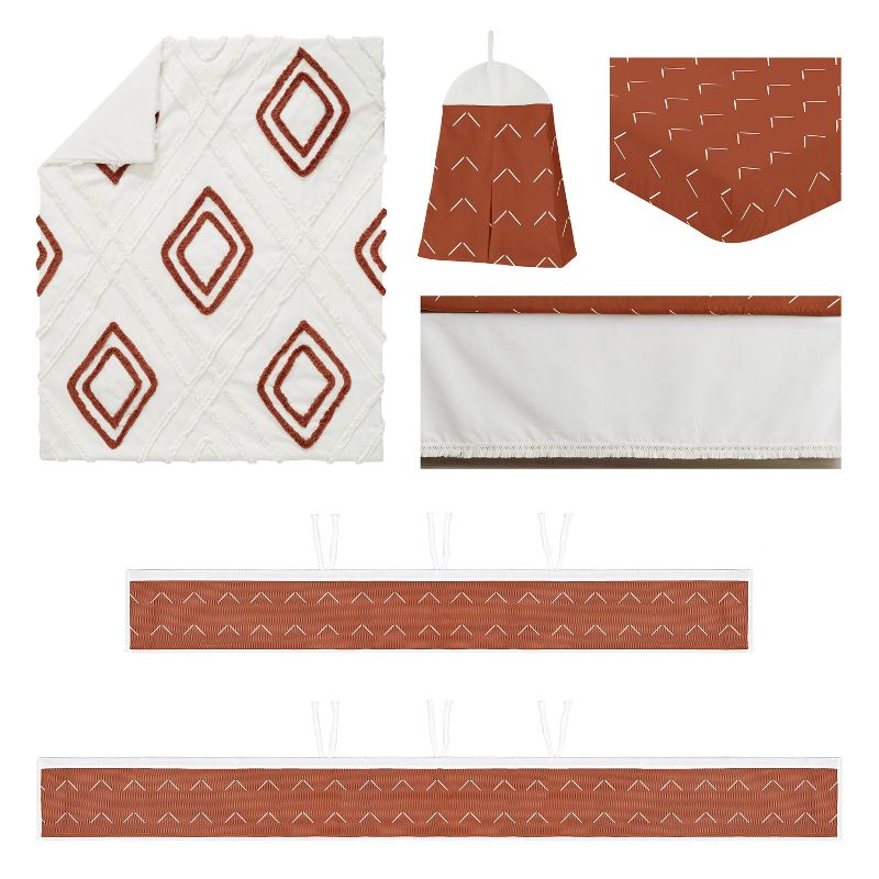 Sweet Jojo Designs Crib Bedding + BreathableBaby Breathable Mesh Liner Boy Girl Gender Neutral Unisex Diamond Tuft Orange - 6pcs, 3 of 8
