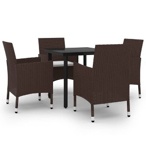 vidaXL Patio Dining Set Outdoor Table and Chair Set Poly Rattan and Glass - Brown 31.5" Table Length 4 Items - 1 of 4