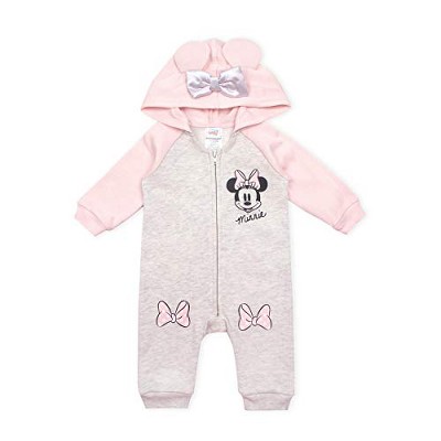 Disney Girl's Minnie Mouse And Bows Hooded Coverall Baby Jumpsuit With ...