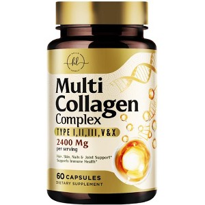 Collagen Peptides for Women – 2400mg Per Serving – Multi Collagen Capsules with Types I, II, III, V & X – Hydrolyzed Collagen Supplement - 60 Capsules - 1 of 4