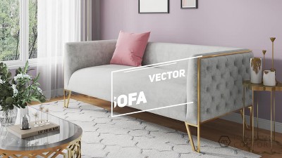 Ocean Blue Tufted Velvet Sofa with Polished Gold Metal Legs