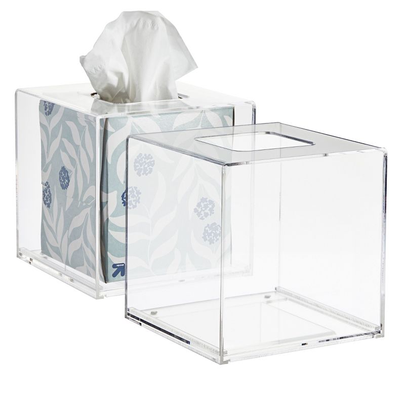 2 Pack Square Acrylic Tissue Box Holder, Decorative Clear Tissue Dispenser for Countertop, Bathroom, Bedroom (5.5 In), 1 of 9
