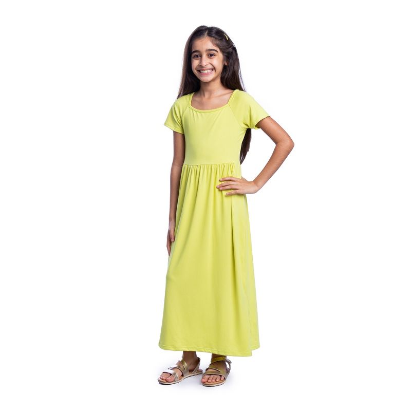 24seven Comfort Apparel Girls Short Sleeve Pleated Maxi Dress, 1 of 5