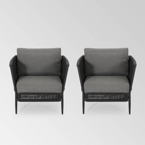 Handford 2pk Aluminum & Rope Club Chair Black/Gray: Weather-Resistant Patio Accent Chairs - Christopher Knight Home - 1 of 4