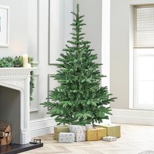 Racxily 6ft Artificial Christmas Tree - Pre-Lit 300 Warm White LEDs,611Tips|Rustic Wooden Base,Realistic Layered Design|Home Holiday Decor Tree - 1 of 4