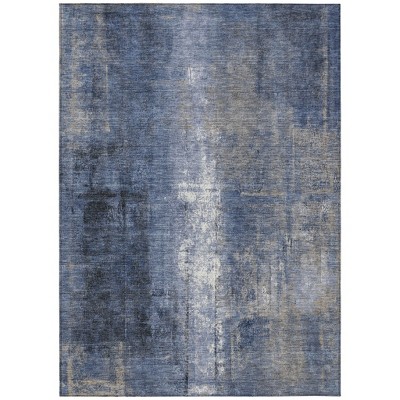 Navy Blue And Ivory Abstract Washable Indoor Outdoor Area Rug