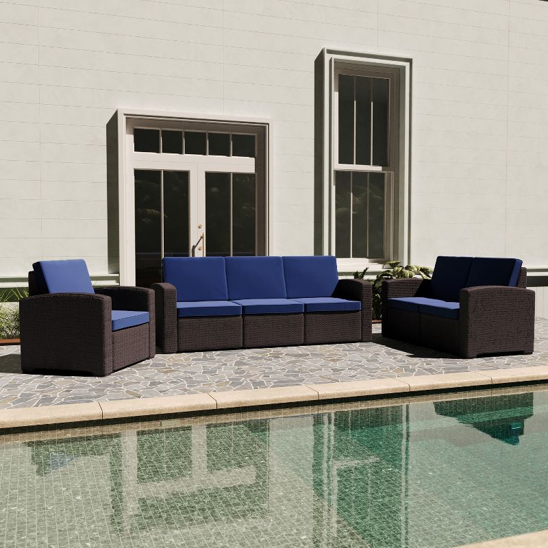 Merrick Lane Outdoor Furniture Resin Loveseat Faux Rattan Wicker Pattern 2-Seat Loveseat With All-Weather Cushions, 4 of 11