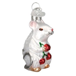 Old World Christmas Hanging Glass Tree Ornament, White Mouse - 1 of 2