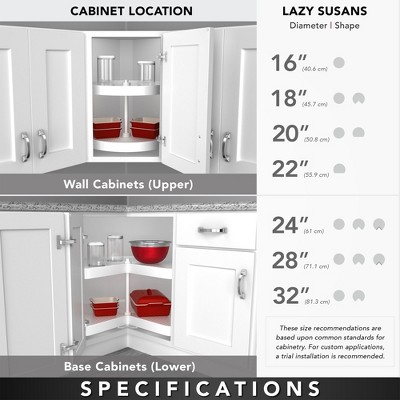 Rev-A-Shelf Single D Shape 28" Lazy Susan Organizer for Upper Corner Wall Kitchen Cabinets, Turntable Storage w/ Swivel Bearing, Wood, 4WLS201-28-BS52 — фото 5