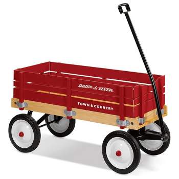 Radio Flyer Town and Country Wooden Kids Wagon with Removable Side Panels and Foldable Long Handle, For Kids Ages 1.5 Years and Up, Red
