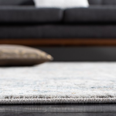 Ivory and Light Blue Hand-Knotted Wool Area Rug 4' x 6'