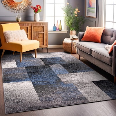 Contemporary Modern Blue Geometric 8' x 10' Synthetic Area Rug