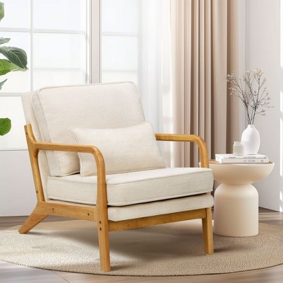 COLAMY Modern Accent Armchair, Livingroom Chair with Lumbar Pillow and Wooden Frame for Home, Office- Beige