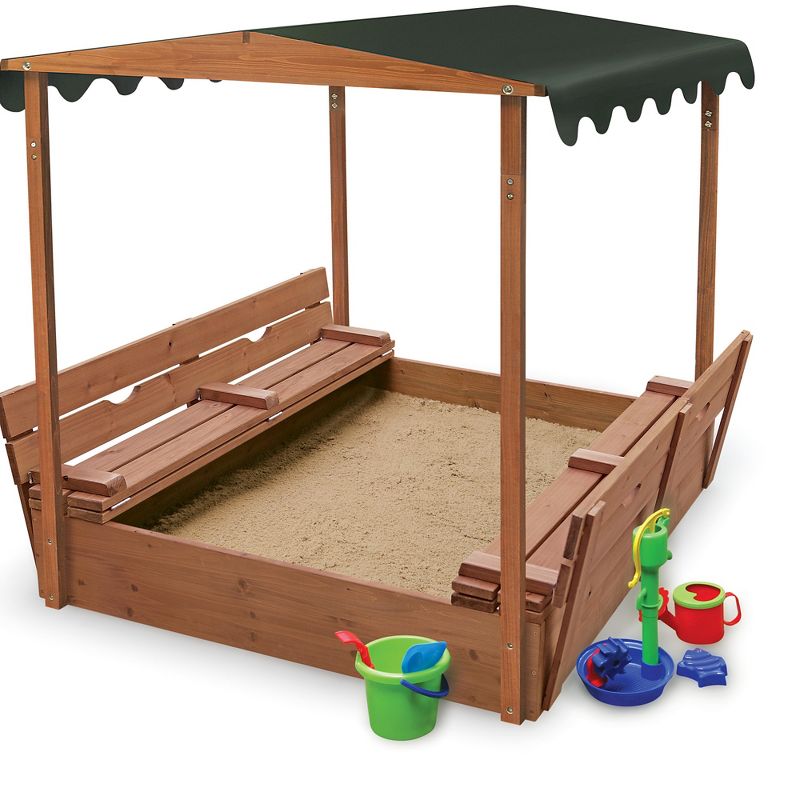 Badger Basket Covered Convertible Cedar Sandbox with Canopy and Two Bench Seats, 3 of 6