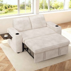 Dyonery 65" Loveseat Sleeper Sofa w/Pull-Out Bed  Chenille 3-in-1 Convertible, Reclining Backrest, USB Ports, Side Table, Storage Armrests - 1 of 4