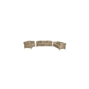 3 Piece Living Room Set, Mid-Century Style Sofa,Button Tufted Armchair Loveseat Couch with Square Pillows and Nailhead Trim for Living Room - 1 of 4