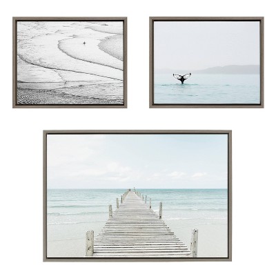 23" x 33" (Set of 3) Sylvie Ocean Beach Framed Wall Canvas Set Gray - Kate & Laurel All Things Decor