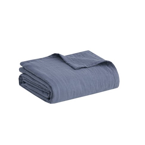 Full/Queen 100% Cotton Gauze Bed Blanket Blue - Clean Spaces