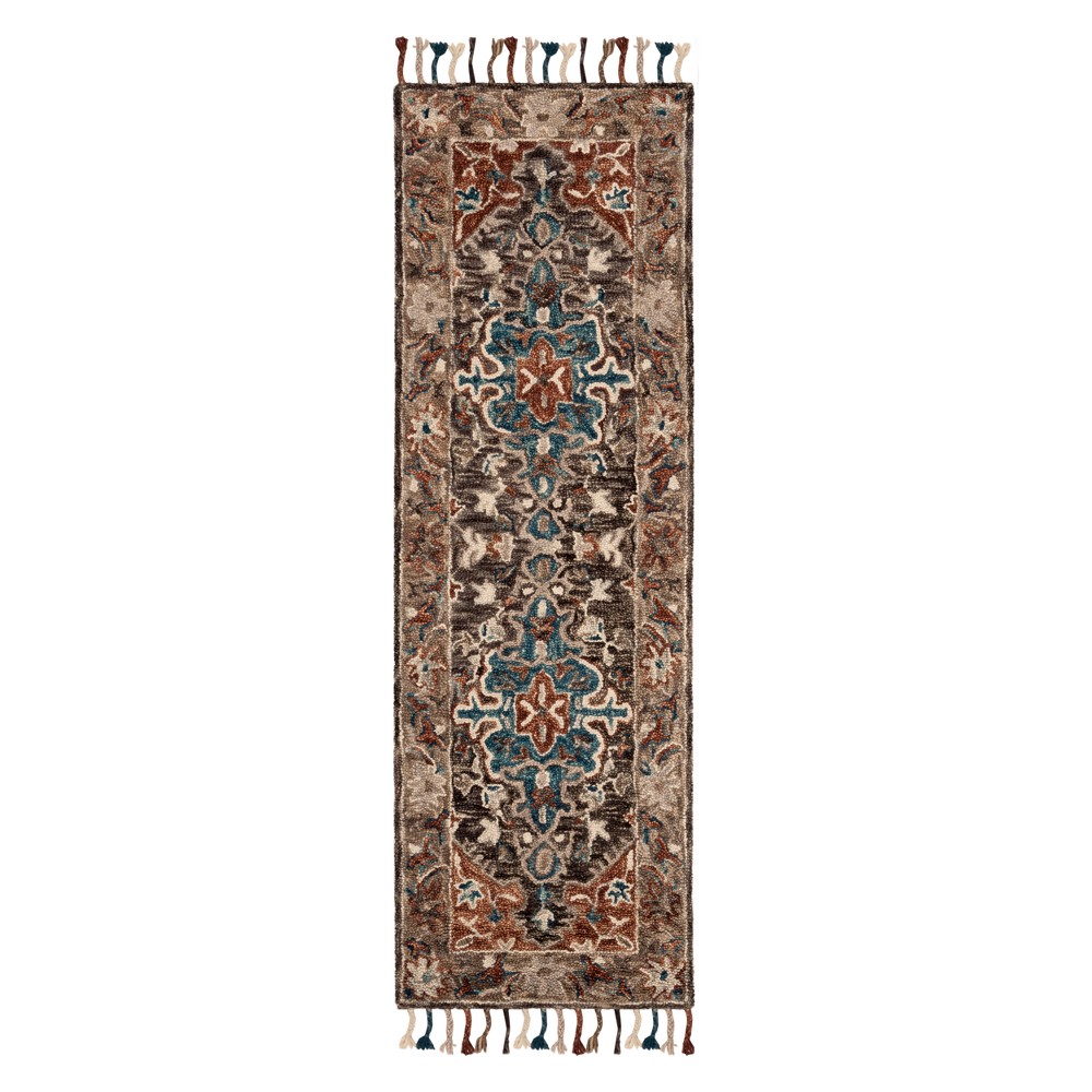 Runner Floral Tufted Charcoal/Light Brown