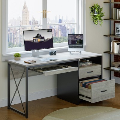 Bestier 55 Inch Industrial Office Computer Desk with Storage