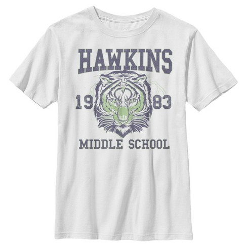  Stranger Things Men's Hawkins High School Logo T-Shirt :  Clothing, Shoes & Jewelry