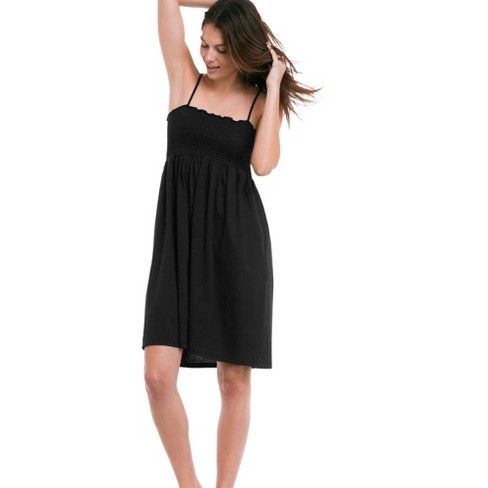 ellos Women's Plus Size Smocked Bodice Tank Dress, S - Black