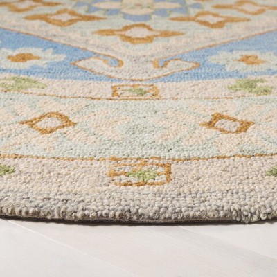 Hand-Tufted Ivory and Blue Wool Square Area Rug, 6'x6'