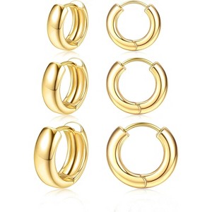Small Chunky Hoop Earrings for Women | 14K Gold & Silver Plated Huggies, Hypoallergenic for Sensitive Ears - 1 of 4