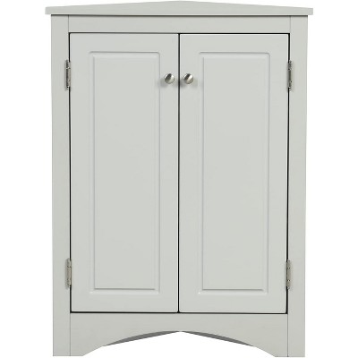 Triangular Wooden Corner Cabinet with Doors & Adjustable Shelves, Bathroom Corner Storage Cabinet for Kitchen Bathroom Living Room Grey