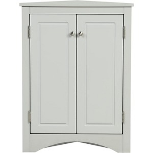 Triangular Wooden Corner Cabinet with Doors & Adjustable Shelves, Bathroom Corner Storage Cabinet for Kitchen Bathroom Living Room Grey - 1 of 4