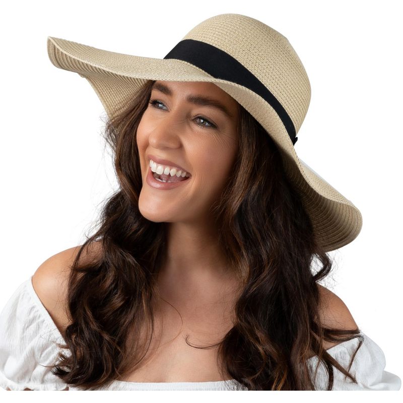 Debra Weitzner Women’s Floppy Sun Hat – Wide Brim UV Protection Packable Beach Hat Large Beige