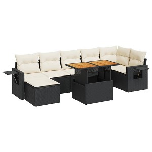 vidaXL Patio Sofa Set with Cushions Table and Sofa Modules 8 Piece Poly Rattan - Black and Cream Table + 3x Corner + 3x Middle + Footrest - 1 of 4