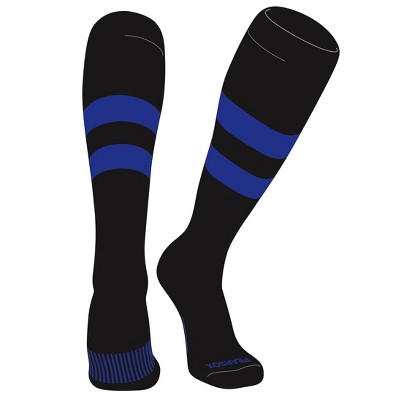 PEAR SOX Striped OTC Baseball, Softball, Football Socks (D) Black, Royal (S)