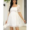 Coolmee Women's Summer Mini Dress Puff Short Sleeve Square Neck Smoked  Back A Line Dresses - 4 of 4