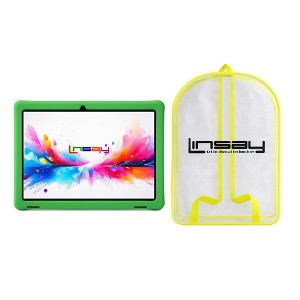 LINSAY 10.1"Octa Core  256GB Storage Android 15 Tablet with Green Kids Defender Case and Back Pack - 1 of 4