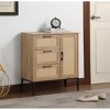 Vynxaria Mid-Century Storage Cabinet - 3 Drawers, Rattan Doors, Adjustable Shelves, Easy Install for Living & Dining Rooms - 4 of 4