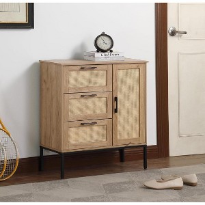 ORRD Mid-Century Storage Cabinet with 3 Drawers & Rattan Doors, Adjustable Shelf Cabinet for Living Room, Dining Room, Easy Assembly - 1 of 4