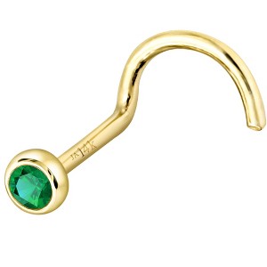 Jewelry Avalanche 22G 14K Gold Bezel-set Emerald Nose Screw Nose Stud - 1 of 3