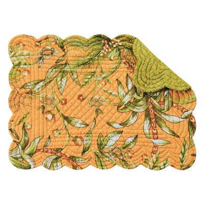 Barbados Sunset Orange and Green Cotton Quilted Reversible Placemats Set of 6