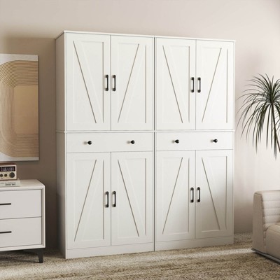 Costway 72" Tall Kitchen Pantry Modern Farmhouse Cupboard Cabinet with 4 Barn Doors White — фото 5