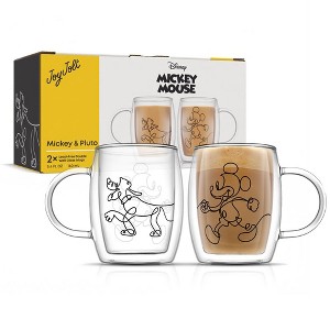 JoyJolt Disney Mickey and Pluto Glass Mugs - Set of 2 Double Wall Tea Glass Coffee Cups - 5.4 oz - 1 of 4