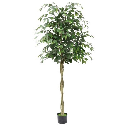 Artificial Plant Tree , 7 Ft Fake Ficus Tree With Silk Realistic Leaves ...