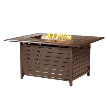 Oakland Living Aluminum Rectangle 48" x 36" 55000 BTUs Propane Outdoor Patio Dining Table with Fire Pit Glass with Two Covers 