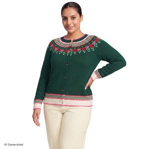 Lands' End Women's Plus Size Drifter Fair Isle Raglan Sleeve Cardigan ...
