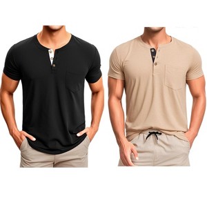 INSPIRE CHIC Men's Summer Short Sleeve Button Basic Henley T-Shirts 2 Packs - 1 of 4