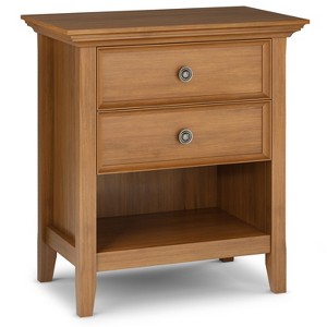 Vynxaria Traditional 2-Drawer Bedside Table - Light Golden Brown (16"D x24"W x26"H), Solid Wood, NC Lacquer, Bronze Pulls, Open Storage - 1 of 4