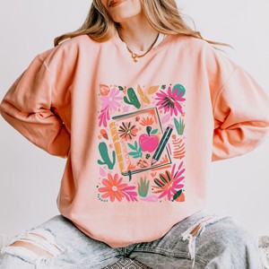 Simply Sage Market Boho Teacher Book Floral Lightweight Garment Dyed Sweatshirt - 1 of 4