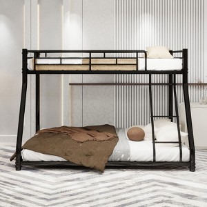 Bellemave Twin Over Full Metal Bunk Bed, Bunk Bed Twin Over Full with Ladder & Full-Length Guardrail for Teens Adults，black - 1 of 4
