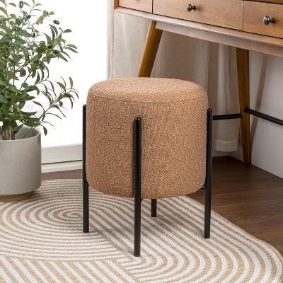 JONATHAN Y Silvia Modern Minimalist Round Backless Metal/Vegan Leather Cushioned Vanity Stool