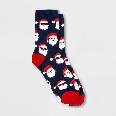 Women's Santa Holiday Crew Socks - Wondershop™ Navy 4-10
